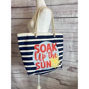 BEACH BAG CANVAS SOAK UP THE SUN ROPE HANDLE LARGE
